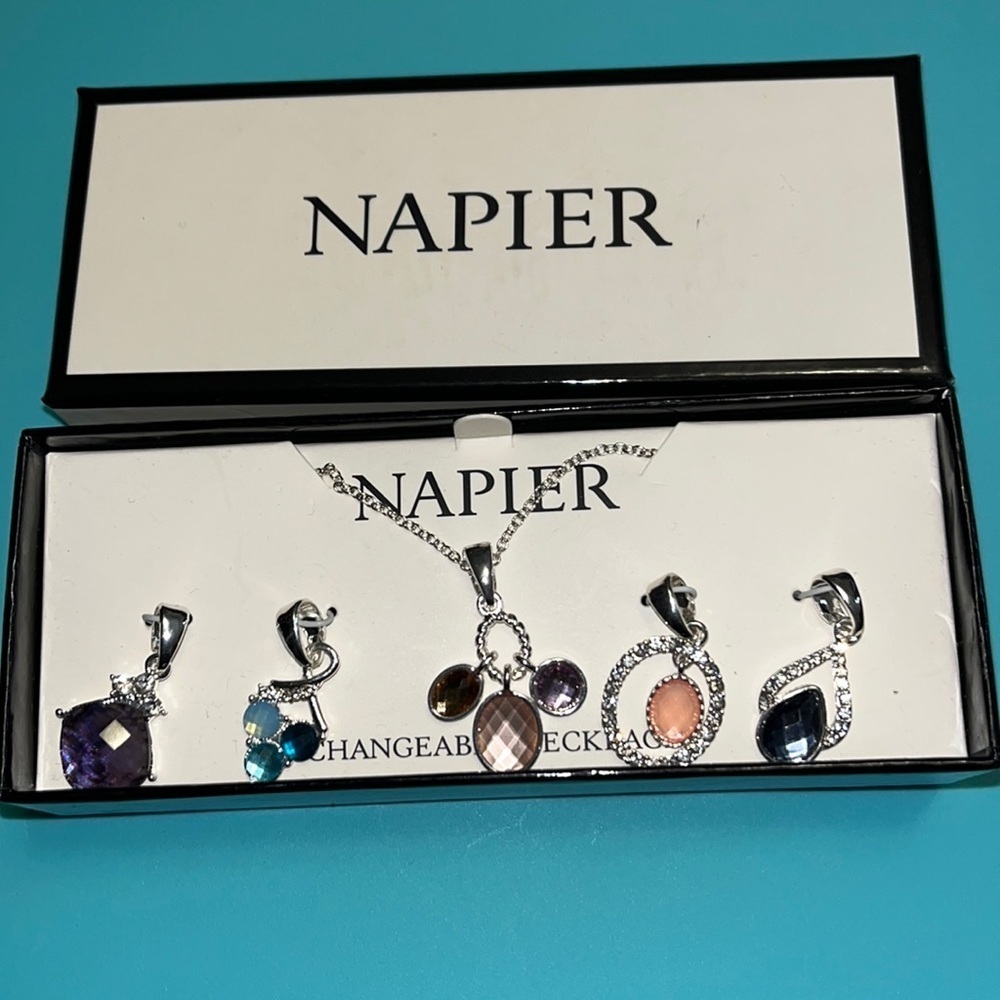 Napier interchangeable necklace with five different pendants, new in box